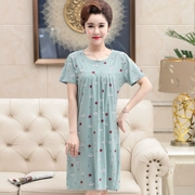 Bộ đồ ngủ bằng vải cotton cho nữ mùa hè váy ngắn tay ngắn cho người mẹ trung niên mẫu trung niên mùa hè cỡ lớn mm200 kg