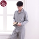 Bộ đồ ngủ mùa thu nam tay dài cotton cotton trung niên mỏng phù hợp với trung niên cha cha tất cả các dịch vụ nhà bông - Nam giới pijama nam cao cấp Nam giới