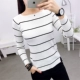 Áo len sọc một cổ chạm đáy áo len nữ tay dài Slim 2018 xuân hè mới áo top Cardigan