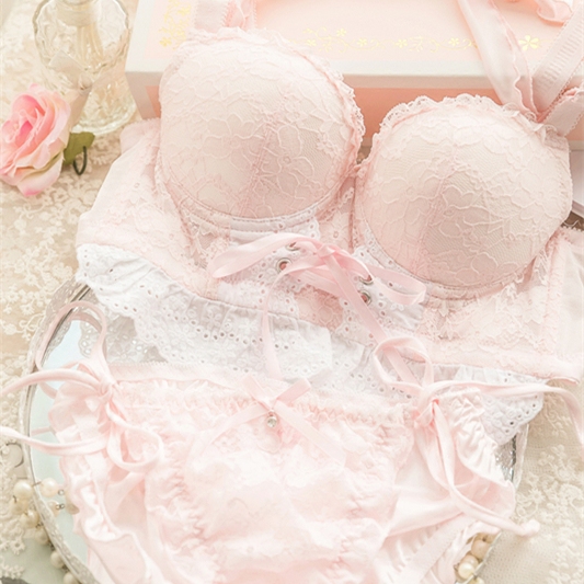 Japanese cute five-breasted gathered side-closed sexy suit Hanging neck adjustment large size thin underwear suit Fat MM