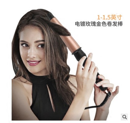Cross-border New Curly Hair Stick 1-1 5 Inch Ceramic Curler Rose Gold Hairdressing Tool Send Gloves