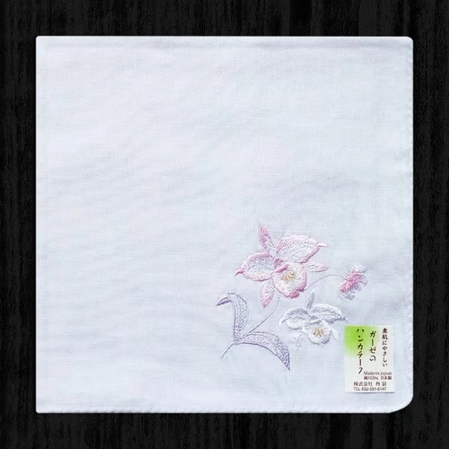 Японский хлопковый двухэтажный марлевый носовой платок, с вышивкой, орхидея