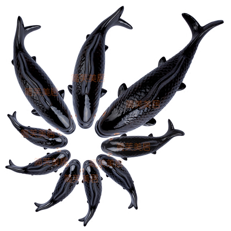 陶瓷黑色魚錦鯉風水招財掛件掛飾牆面上壁飾壁飾