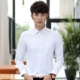 Mùa thu đông tay dài nam thanh niên đi làm đầm công cụ chuyên nghiệp chất liệu rắn màu ngắn tay cotton trắng kẻ sọc