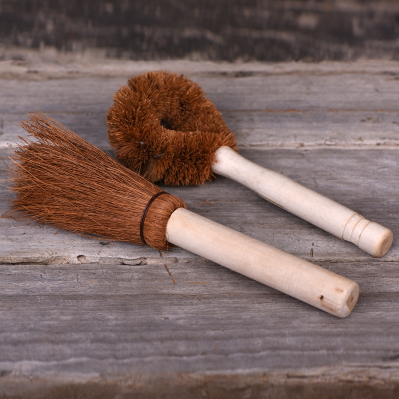 Pot brush coconut palm non-stick oil long handle brush kitchen brush strong decontamination cleaning brush natural pot and bowl brush combination