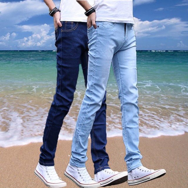 2024 Spring Stretch Light Color Jeans Men's Korean Style Slim Fit Versatile Small Foot Pants Men's Casual Trendy Men's Pants