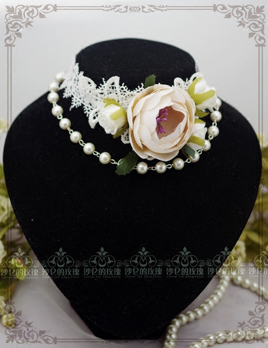 Original * Mountain tea flowers open * senteal pearl lace neck decoration flowers married Lolita accessories Bride Necklace