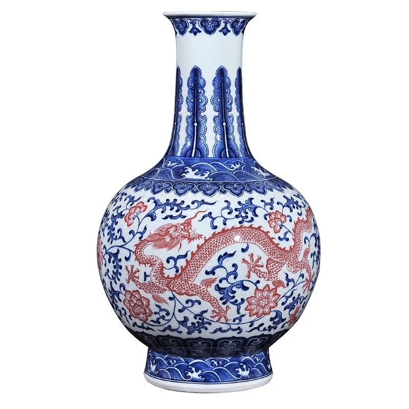 Jingdezhen ceramics vase hand - made antique blue - and - white youligong longfeng bottles of the sitting room of Chinese style household furnishing articles