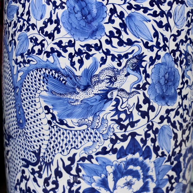 Jingdezhen ceramics hand - made peony dragon Chinese style of large vase of blue and white porcelain vases sitting room adornment is placed