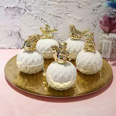 Nordic style jewelry storage box Small animal ceramic storage tank tray ring box Electroplated gold jewelry box with lid