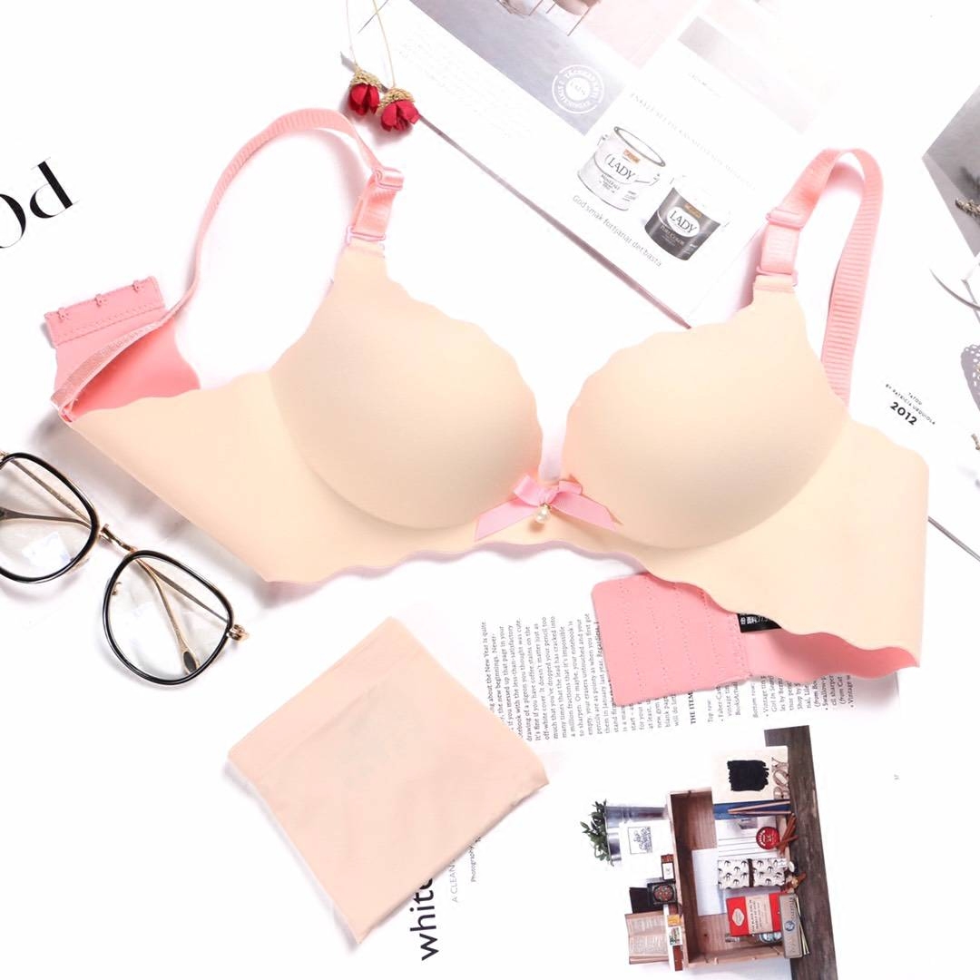 甜美少女一片式文胸套装无痕聚拢撞色纯色健康三排扣日系B内衣bra