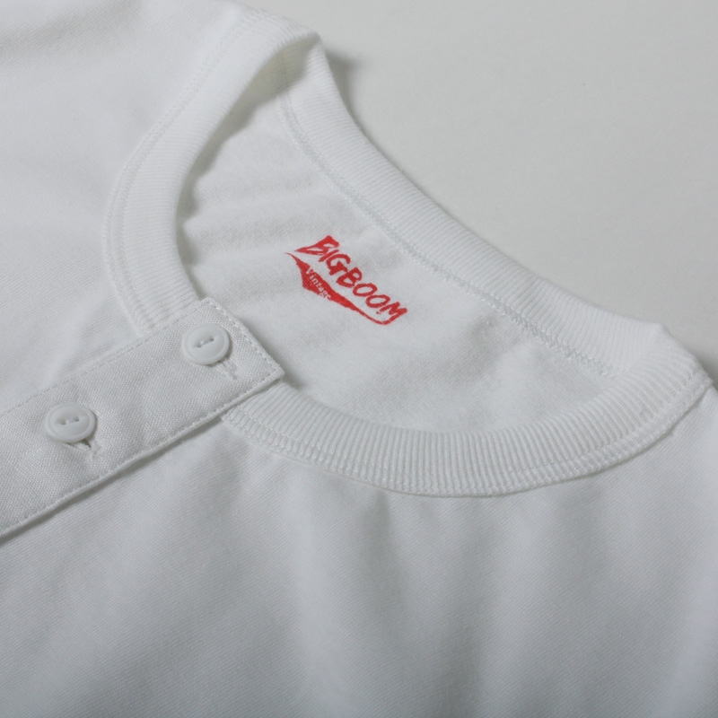 BIGBOOM 32织双纱纯棉汗布经典复古亨利领厚实短袖T恤