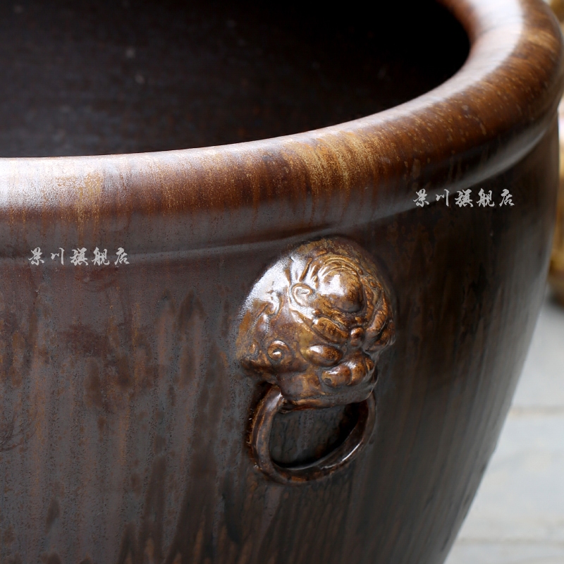 Jingdezhen ceramic up ears goldfish bowl calligraphy and painting lotus lotus cylinder large sitting room courtyard wind water tanks