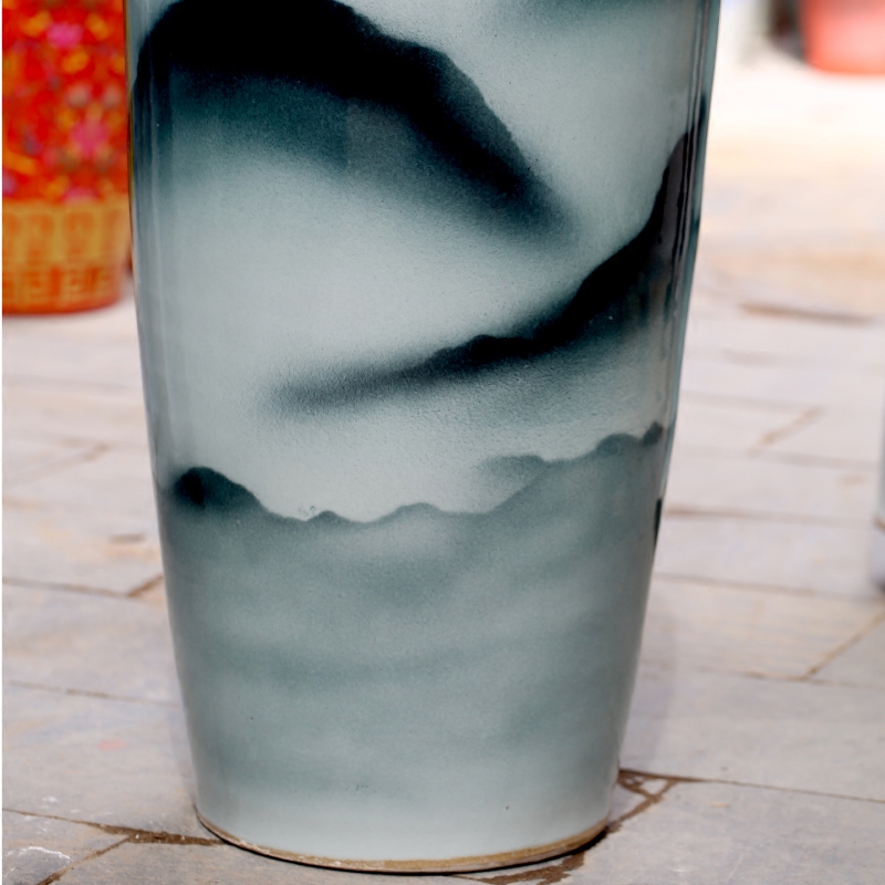 Jingdezhen hand - made color ink distant mountains ceramic sitting room of large vase household hotel furnishing articles of modern craft ornaments