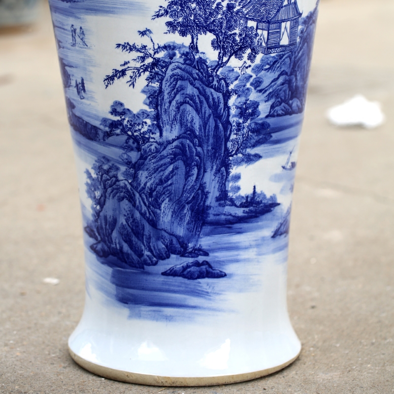 Jingdezhen ceramics home sitting room of large blue and white porcelain vase landscape painting village dawn rhyme furnishing articles ornament