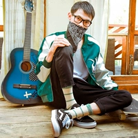 Mùa thu nam vớ cotton nam vớ sọc sọc dày kim trong ống gió quốc gia retro vớ bốn mùa vớ tất lưới
