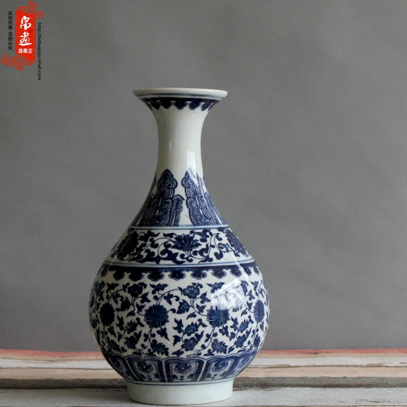 Jingdezhen blue and white porcelain vase furnishing articles narrow expressions using ceramics home sitting room adornment flowers flower arrangement water rich ancient frame