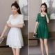 Phụ nữ mới 2017 khí chất eo thon eo cao tay áo ren rỗng cổ chữ V đầm trắng nữ
