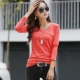 Áo thun cotton dài tay màu sắc mùa thu dài tay áo sơ mi nữ màu trắng mỏng Áo sơ mi nhỏ từ bi phiên bản Hàn Quốc của quần áo nữ hoang dã - Áo phông áo phông rộng Áo phông