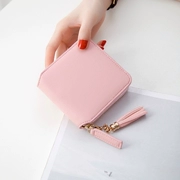 Ví ngắn mới vuông zip tua mini ví nữ thời trang đơn giản ví tiền ví nhỏ