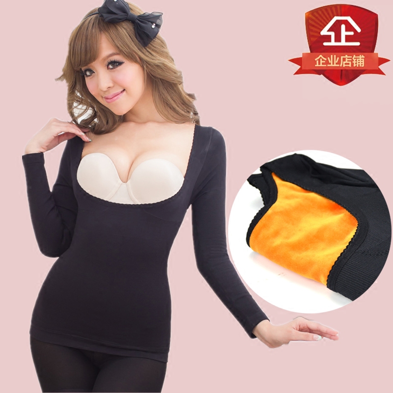 Chest and abdomen body shaper plus velvet thick thermal underwear postpartum shaping waist long-sleeved body body autumn clothes