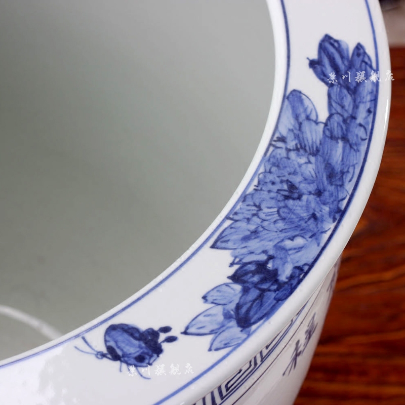Blue and white porcelain of jingdezhen ceramics hand - made bright future water lily gold tortoise aquariums household adornment furnishing articles