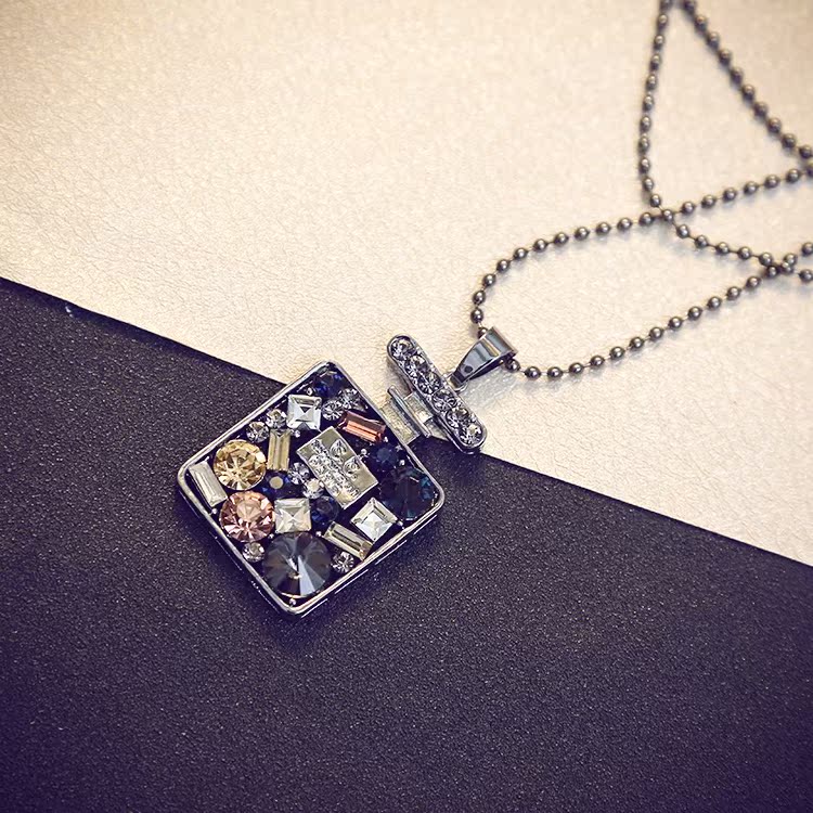 韩国时尚百搭彩钻香水瓶吊坠装饰项链长款毛衣链韩版毛衣挂件饰品