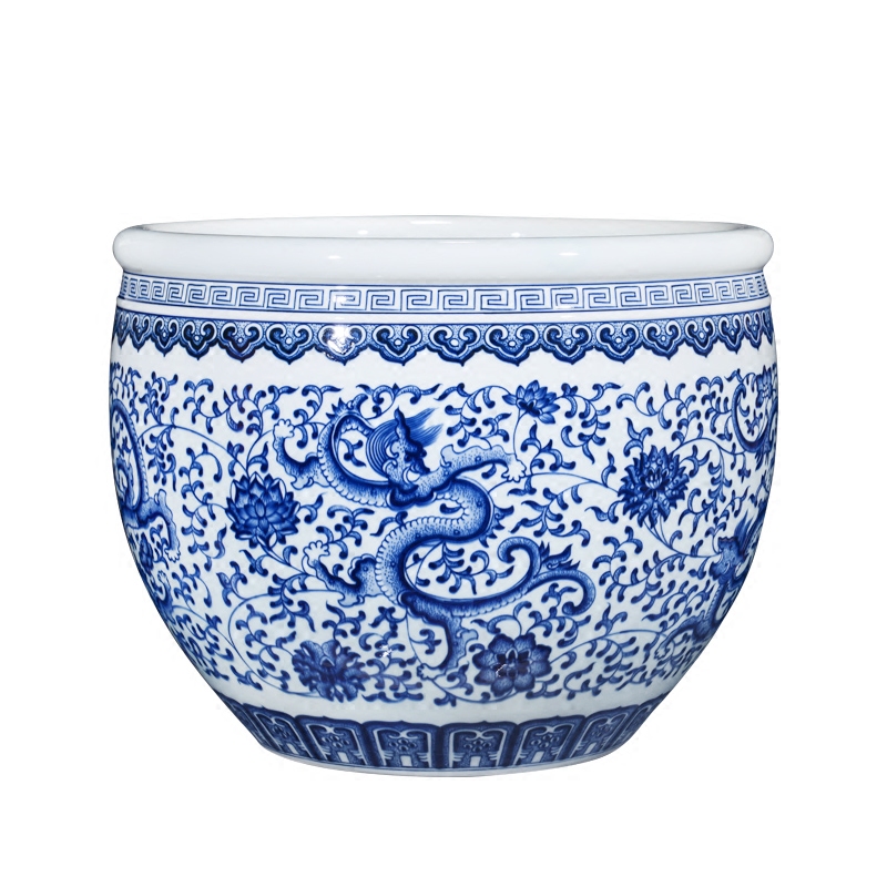 Jingdezhen blue and white dragon ceramics imitation the qing qianlong feng shui study of new Chinese style decoration painting and calligraphy cylinder aquarium furnishing articles