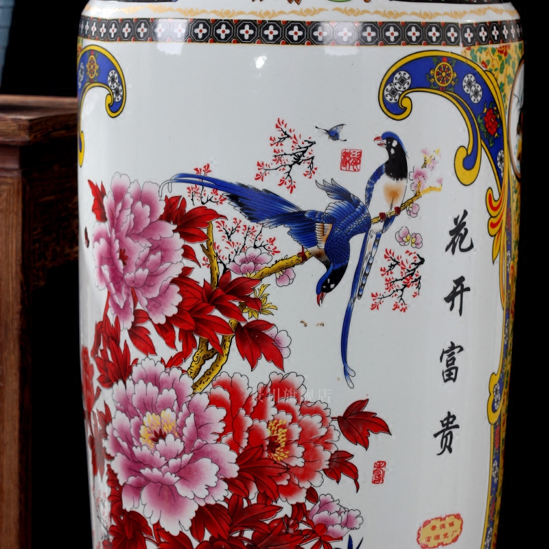 Jingdezhen ceramics powder enamel landing big vase peony flowers prosperous Chinese flower arranging furnishing articles sitting room adornment