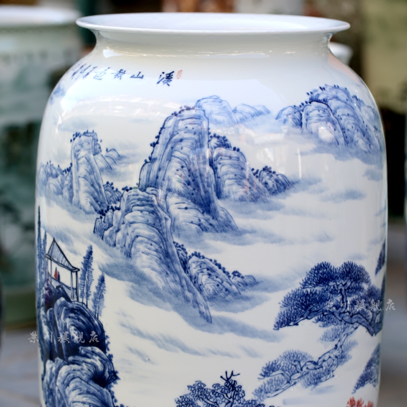 Jingdezhen ceramics hand - made guest - the greeting pine idea gourd bottle of painting and calligraphy sitting room adornment of large vase furnishing articles