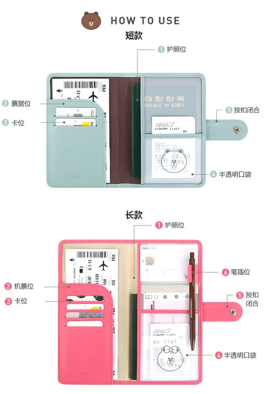 Kẹp cặp đôi dễ thương giữ vé dài đa chức năng 5 túi lưu trữ tài liệu chống thấm nước bảo vệ màu xanh đậm - Túi thông tin xác thực ví đựng giấy tờ nam