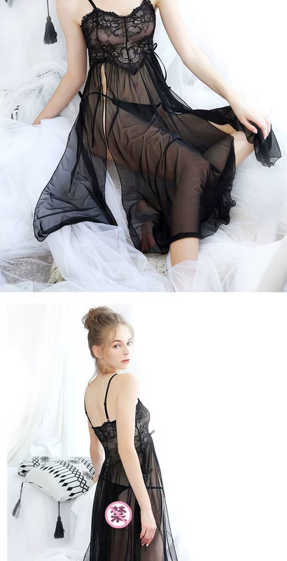 Đồ ngủ sexy phụ nữ mùa hè ren mỏng phần trong suốt sling váy ngủ nóng tán tỉnh váy dài trêu chọc đồ lót sexy - Đêm đầm