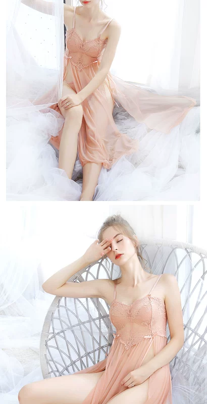 Đồ ngủ sexy phụ nữ mùa hè ren mỏng phần trong suốt sling váy ngủ nóng tán tỉnh váy dài trêu chọc đồ lót sexy - Đêm đầm