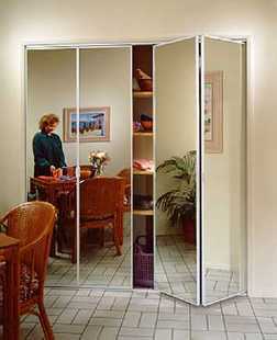 Mirrored Folding Door for Storage Room/Wall Cabinet, Mirror Sliding Door, Multi-Fold Space-Saving Mirror Door