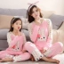 Mùa xuân và mùa thu dài tay trẻ em đồ ngủ cotton cô gái v-cổ cha mẹ-con mẹ và cô gái bé gái phục vụ nhà bộ pijama Cha mẹ và con