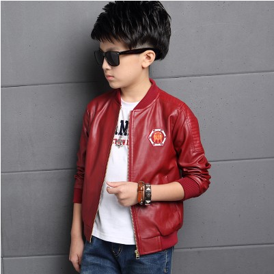 Chàng trai 1 chiếc áo khoác 2 trẻ em 3 bé 4 mùa thu / mùa đông quần áo pu da jacket 5 tuổi 0 cộng với nhung dày đầu máy quần áo lông thú.