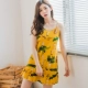 Mùa hè màu vàng không tay áo vest nữ váy cotton nửa tay sexy quần áo ngủ ngắn tay mùa hè nhóm đồ ngủ ngắn tay - Đêm đầm