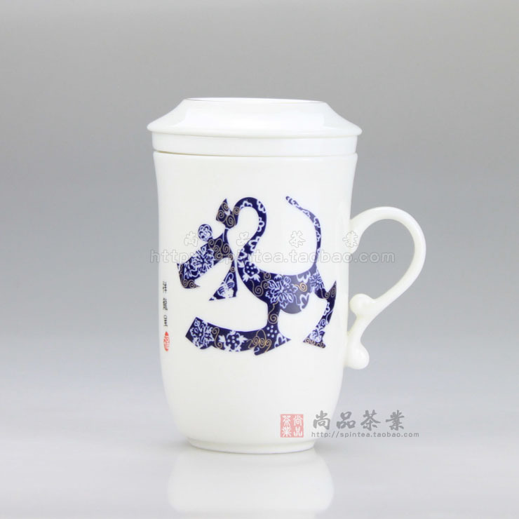 Hengfu twelve Zodiac lucky cup Linglong porcelain three-piece teacup mug office Cup New Year's Day gift