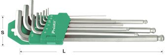 Taiwan Baogong HW-129BL Long Arm Ball Type Allen Wrench Set (9 Pieces)