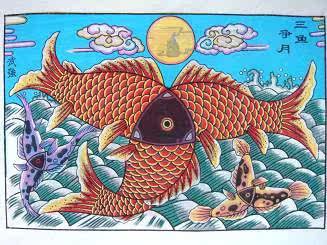 National Intangible Cultural Heritage Collection Gift of Jiao Guoguo Lilu Qianwu Strong Wood Prints of the Year One Three Fish contending for the Month-Taobao