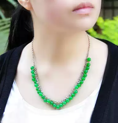 Retro Bohemian national jewelry original handmade green agate seedling silver necklace women 239B
