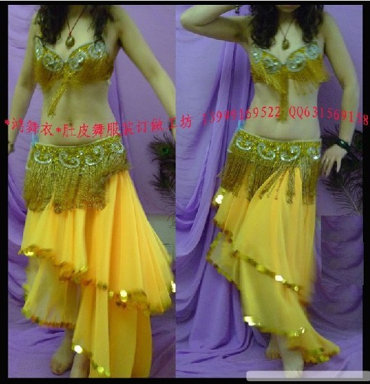 *Hong Wuyi*Golden Yellow 022*Belly Dance Professional Customized*Dieman Flying Dance 2*Slanted Swing Design