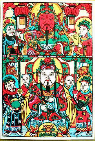 National Intangible Cultural Heritage collection Gifts good gifts Wu Qiang Woodblock New Year Painting Shang Guan Xia Cai Wenwu God of Wealth