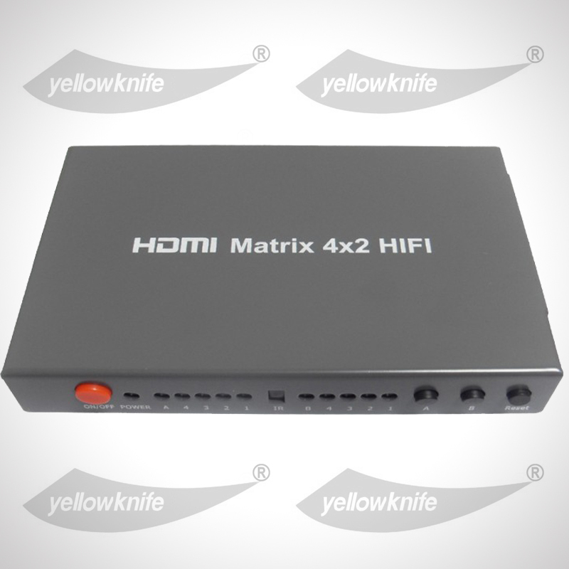 (Yellow knife) HDMI matrix 4 * 2 (with HIFI function) with remote control HDMI matrix 4 in 2