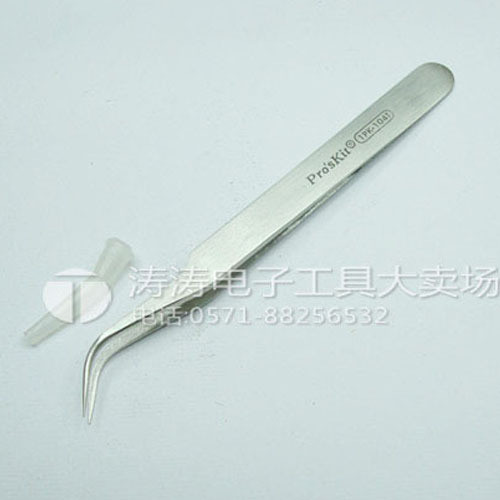 1PK-104T Taiwan Baogong Stainless Steel Antimagnetic Curved Tweezers (120mm)