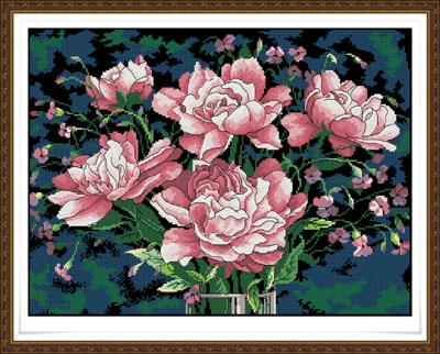 Huili Cross embroidered DMC kit with five peony (complete version) black cloth with 3D 5D precision printed imprint