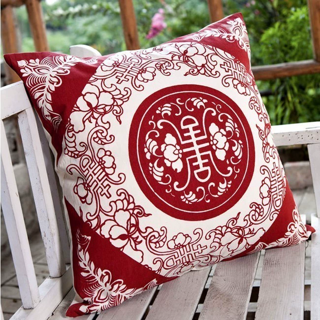 Phong cách Trung Quốc phong cách Trung Quốc đệm vải bông kiểu Trung Quốc gối tựa lưng gối gối nhà trang trí mềm mại cắt giấy * Fu Shou đôi đầy đủ 2 màu - Trở lại đệm / Bolsters