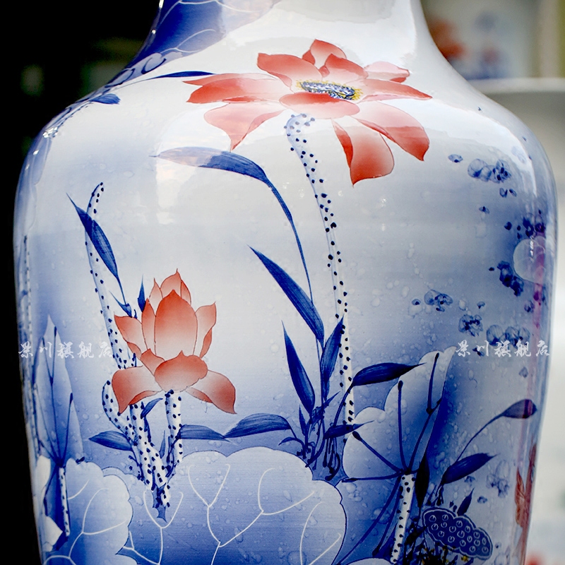 Fish for years have hand - made lotus Yu Hong lotus landing big vase jingdezhen ceramic household sitting room adornment furnishing articles