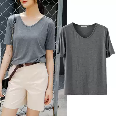 Short-sleeved women's 2021 new summer loose top large size modal T-shirt ice silk V-neck half-sleeved bottoming shirt