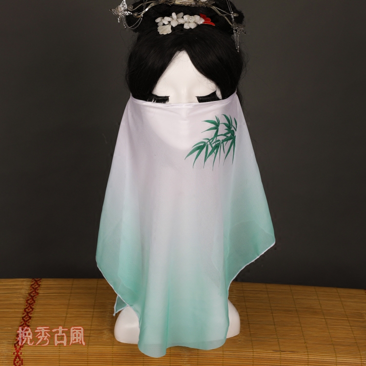Wanxiu-Bamboo Antique Veil Digital Printing Chiffon Gradient Mint Green Fairy Elegant Hanfu Accessories Elegant